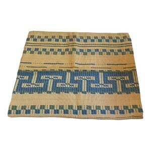 Hand Stitched Aztec Blue Throw Pillow Southwestern Vintage Pillowcase 16x13.5